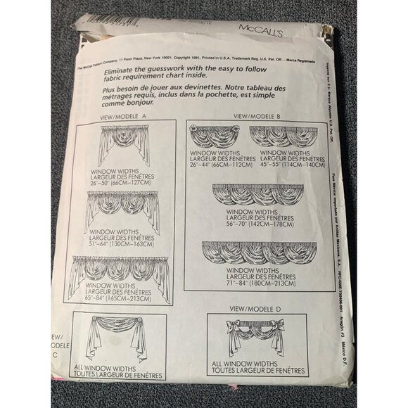 McCall's Home Dec In-A-Sec Window Valance Patterns #5173 uncut - Picture 2 of 3